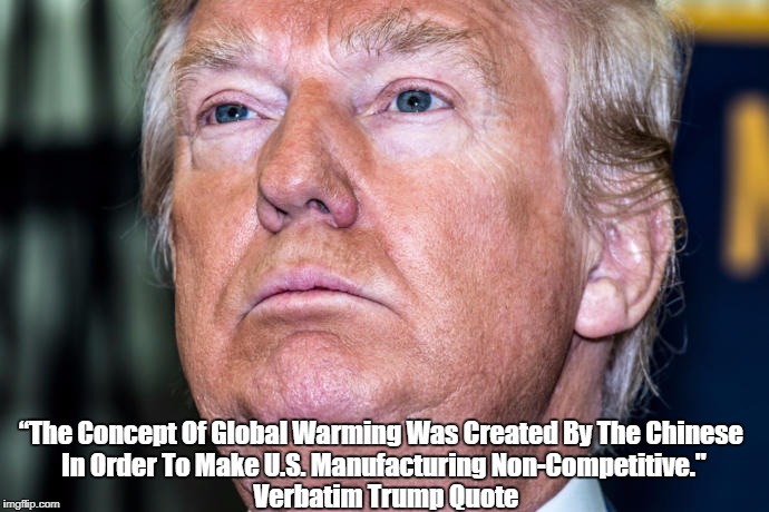 "The Concept Of Global Warming Was Created By The Chinese To Make U.S. Manufacturing Non-Competitive." Verbatim Trump Quote | “The Concept Of Global Warming Was Created By The Chinese In Order To Make U.S. Manufacturing Non-Competitive."; Verbatim Trump Quote | image tagged in deplorable donald,despicable donald,despotic donald,dishonorable donald,devious donald,dishonest donald | made w/ Imgflip meme maker