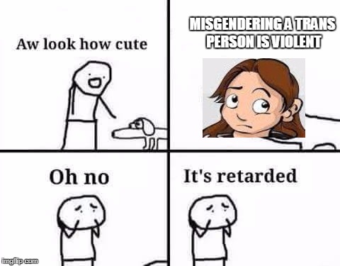whenever i think of assigned male comics | MISGENDERING A TRANS PERSON IS VIOLENT | image tagged in oh no its retarded,assigned male | made w/ Imgflip meme maker