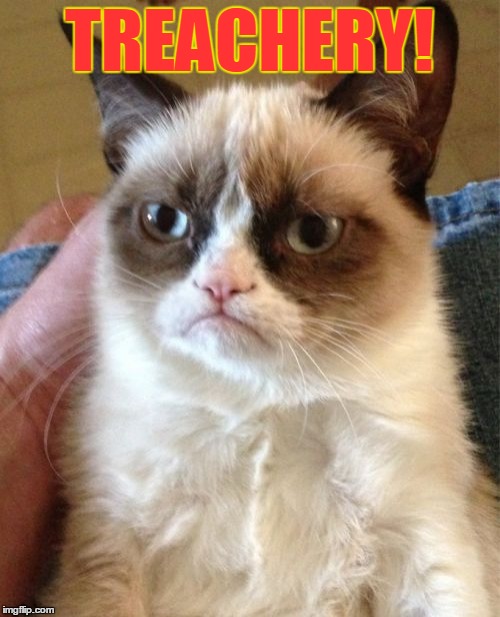 Grumpy Cat Meme | TREACHERY! | image tagged in memes,grumpy cat | made w/ Imgflip meme maker