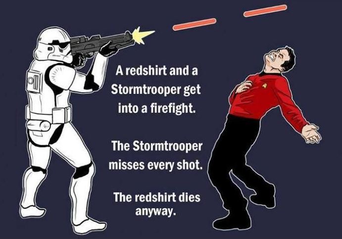 High Quality stormtrooper vs. red shirt Blank Meme Template