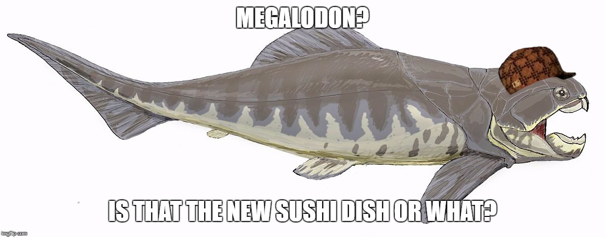 le dunk | MEGALODON? IS THAT THE NEW SUSHI DISH OR WHAT? | image tagged in le dunk,scumbag | made w/ Imgflip meme maker