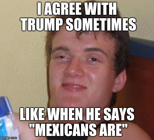 I cherry picked. | I AGREE WITH TRUMP SOMETIMES; LIKE WHEN HE SAYS "MEXICANS ARE" | image tagged in memes,10 guy,plot twist | made w/ Imgflip meme maker