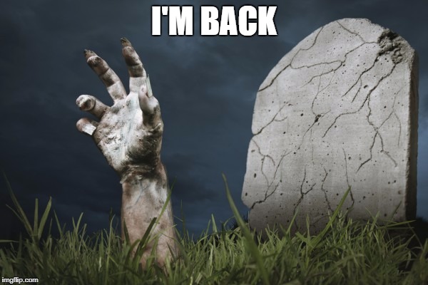  I'M BACK | image tagged in tombstone | made w/ Imgflip meme maker