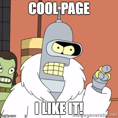 Bender | COOL PAGE; I LIKE IT! | image tagged in bender | made w/ Imgflip meme maker