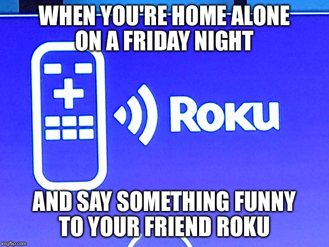 Roku | WHEN YOU'RE HOME ALONE ON A FRIDAY NIGHT; AND SAY SOMETHING FUNNY TO YOUR FRIEND ROKU | image tagged in friday night | made w/ Imgflip meme maker