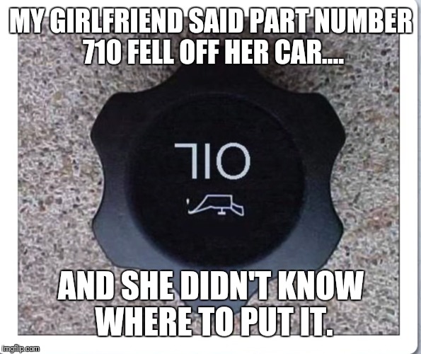 Dumb girlfriend | MY GIRLFRIEND SAID PART NUMBER 710 FELL OFF HER CAR.... AND SHE DIDN'T KNOW WHERE TO PUT IT. | image tagged in dumb and dumber | made w/ Imgflip meme maker