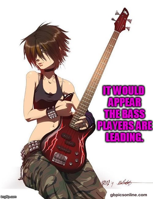 IT WOULD APPEAR THE BASS PLAYERS ARE LEADING. | made w/ Imgflip meme maker