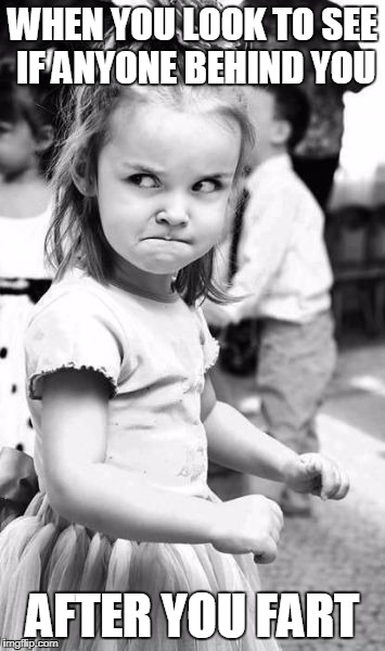 Angry Toddler Meme | WHEN YOU LOOK TO SEE IF ANYONE BEHIND YOU; AFTER YOU FART | image tagged in memes,angry toddler | made w/ Imgflip meme maker