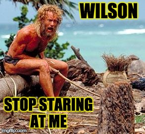 Forest Gump | WILSON; STOP STARING AT ME | image tagged in castawaywilson,tom hanks | made w/ Imgflip meme maker