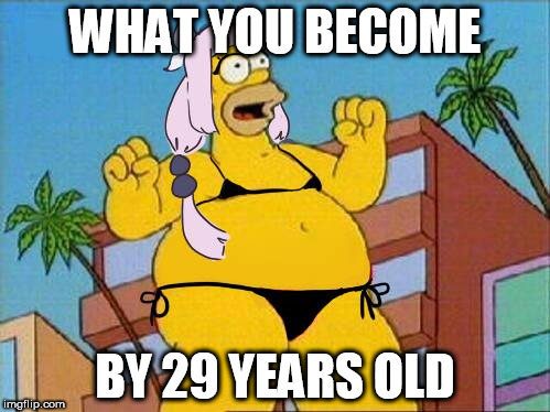 WHAT YOU BECOME; BY 29 YEARS OLD | image tagged in homer simpson | made w/ Imgflip meme maker