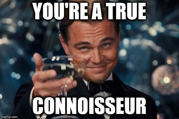 Leonardo Dicaprio Cheers Meme | YOU'RE A TRUE CONNOISSEUR | image tagged in memes,leonardo dicaprio cheers | made w/ Imgflip meme maker