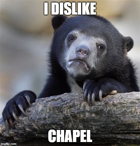 Confession Bear Meme | I DISLIKE; CHAPEL | image tagged in memes,confession bear | made w/ Imgflip meme maker