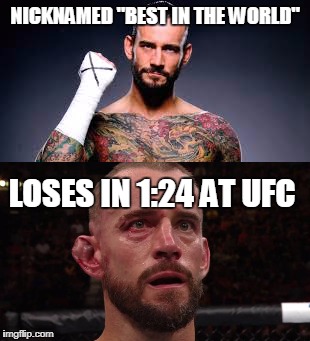 Oh dear | NICKNAMED "BEST IN THE WORLD"; LOSES IN 1:24 AT UFC | image tagged in wwe,ufc,cm punk,funny,memes | made w/ Imgflip meme maker