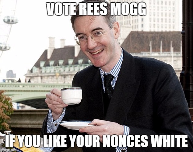 Jacob Rees Mogg | VOTE REES MOGG; IF YOU LIKE YOUR NONCES WHITE | image tagged in jacob rees mogg | made w/ Imgflip meme maker