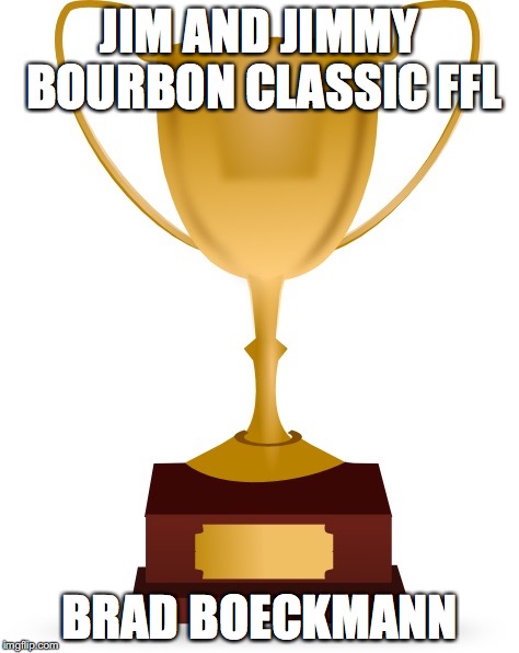 Blank Trophy | JIM AND JIMMY BOURBON CLASSIC FFL; BRAD BOECKMANN | image tagged in blank trophy | made w/ Imgflip meme maker