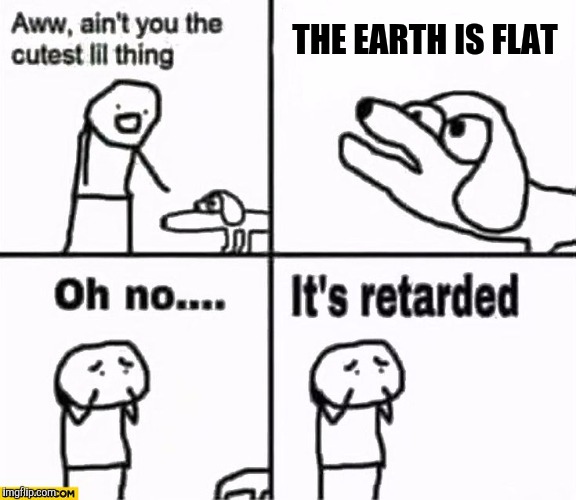 Oh no it's retarded! | THE EARTH IS FLAT | image tagged in oh no it's retarded | made w/ Imgflip meme maker