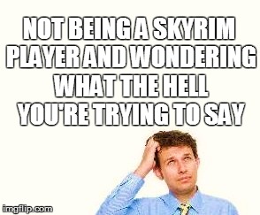 NOT BEING A SKYRIM PLAYER AND WONDERING WHAT THE HELL YOU'RE TRYING TO SAY | made w/ Imgflip meme maker