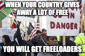 Freedom is not free | WHEN YOUR COUNTRY GIVES AWAY A LOT OF FREE; YOU WILL GET FREELOADERS | image tagged in make america great again | made w/ Imgflip meme maker