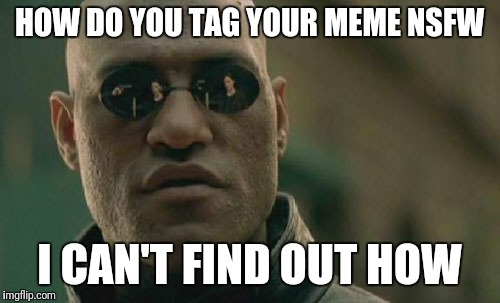 Matrix Morpheus Meme | HOW DO YOU TAG YOUR MEME NSFW; I CAN'T FIND OUT HOW | image tagged in memes,matrix morpheus | made w/ Imgflip meme maker
