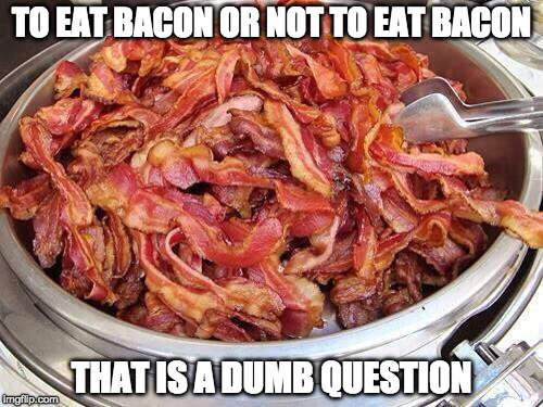 Yep | TO EAT BACON OR NOT TO EAT BACON; THAT IS A DUMB QUESTION | image tagged in bacon,iwanttobebacon,iwanttobebaconcom | made w/ Imgflip meme maker