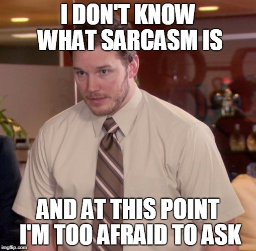 Afraid To Ask Andy Meme | I DON'T KNOW WHAT SARCASM IS; AND AT THIS POINT I'M TOO AFRAID TO ASK | image tagged in memes,afraid to ask andy | made w/ Imgflip meme maker