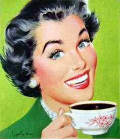 Vintage Woman Drinking Coffee Blank Meme Template