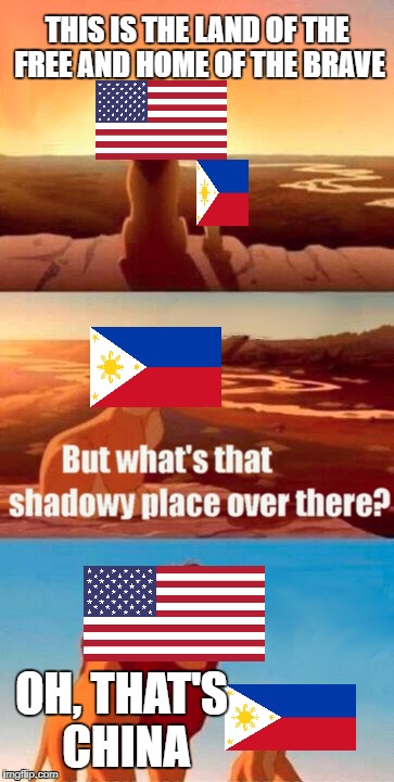 Simba Shadowy Place Meme | THIS IS THE LAND OF THE FREE AND HOME OF THE BRAVE; OH, THAT'S CHINA | image tagged in memes,simba shadowy place | made w/ Imgflip meme maker