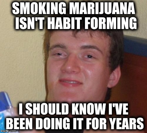 10 Guy Meme | SMOKING MARIJUANA  ISN'T HABIT FORMING; I SHOULD KNOW I'VE BEEN DOING IT FOR YEARS | image tagged in memes,10 guy | made w/ Imgflip meme maker