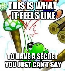 :'-( | THIS IS WHAT IT FEELS LIKE; TO HAVE A SECRET YOU JUST CAN'T SAY | image tagged in yoshi e mario | made w/ Imgflip meme maker
