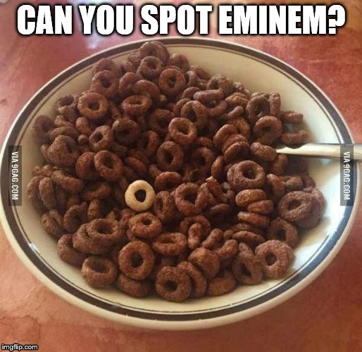cheerio  | CAN YOU SPOT EMINEM? | image tagged in eminem,white supremacy | made w/ Imgflip meme maker