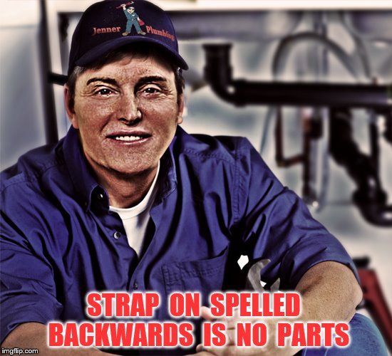 Jenner Plumbing | STRAP  ON  SPELLED  BACKWARDS  IS  NO  PARTS | image tagged in memes,caitlyn jenner,strap on,plumbing,funny | made w/ Imgflip meme maker