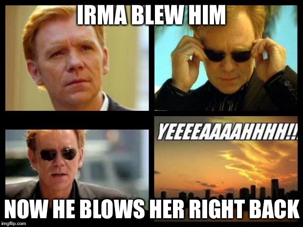 CSI | IRMA BLEW HIM; NOW HE BLOWS HER RIGHT BACK | image tagged in csi | made w/ Imgflip meme maker