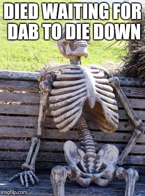 Waiting Skeleton | DIED WAITING FOR DAB TO DIE DOWN | image tagged in memes,waiting skeleton | made w/ Imgflip meme maker