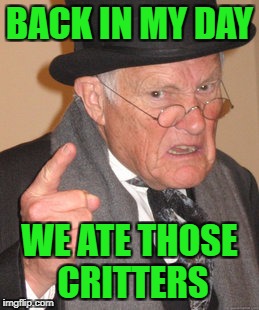 Back In My Day Meme | BACK IN MY DAY WE ATE THOSE CRITTERS | image tagged in memes,back in my day | made w/ Imgflip meme maker