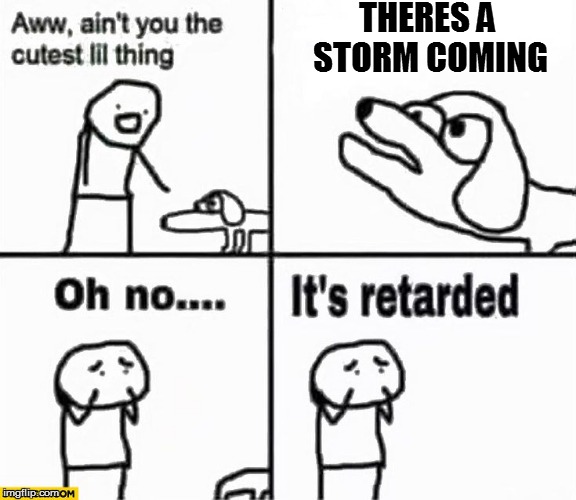 Oh no it's retarded! | THERES A STORM COMING | image tagged in oh no it's retarded | made w/ Imgflip meme maker