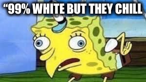 Mocking Spongebob | “99% WHITE BUT THEY CHILL | image tagged in spongebob mock | made w/ Imgflip meme maker