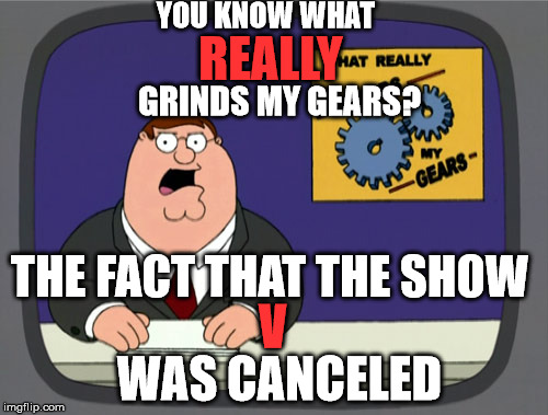 I think Netflix should pick it back up | YOU KNOW WHAT; REALLY; GRINDS MY GEARS? THE FACT THAT THE SHOW; V; WAS CANCELED | image tagged in memes,peter griffin news | made w/ Imgflip meme maker