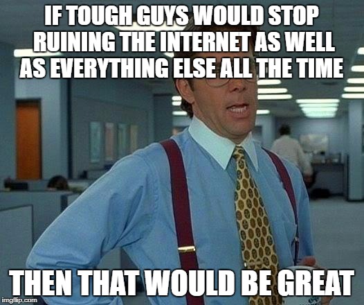 That Would Be Great Meme | IF TOUGH GUYS WOULD STOP RUINING THE INTERNET AS WELL AS EVERYTHING ELSE ALL THE TIME; THEN THAT WOULD BE GREAT | image tagged in memes,that would be great | made w/ Imgflip meme maker