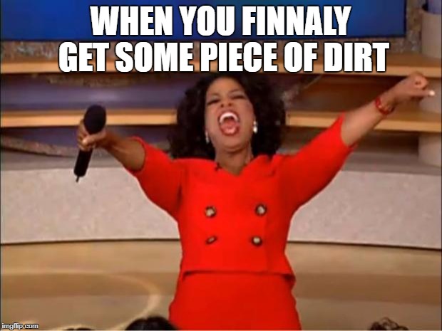 Oprah You Get A Meme | WHEN YOU FINNALY GET SOME PIECE OF DIRT | image tagged in memes,oprah you get a | made w/ Imgflip meme maker