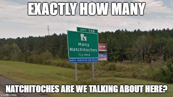 Many Natch | EXACTLY HOW MANY; NATCHITOCHES ARE WE TALKING ABOUT HERE? | image tagged in many natch | made w/ Imgflip meme maker