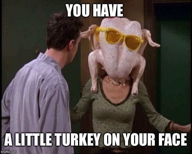 Friends Turkey | YOU HAVE; A LITTLE TURKEY ON YOUR FACE | image tagged in friends turkey | made w/ Imgflip meme maker