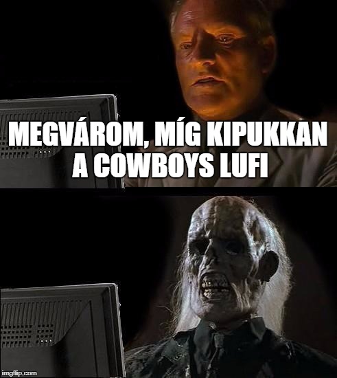 I'll Just Wait Here Meme | MEGVÁROM, MÍG KIPUKKAN A COWBOYS LUFI | image tagged in memes,ill just wait here | made w/ Imgflip meme maker