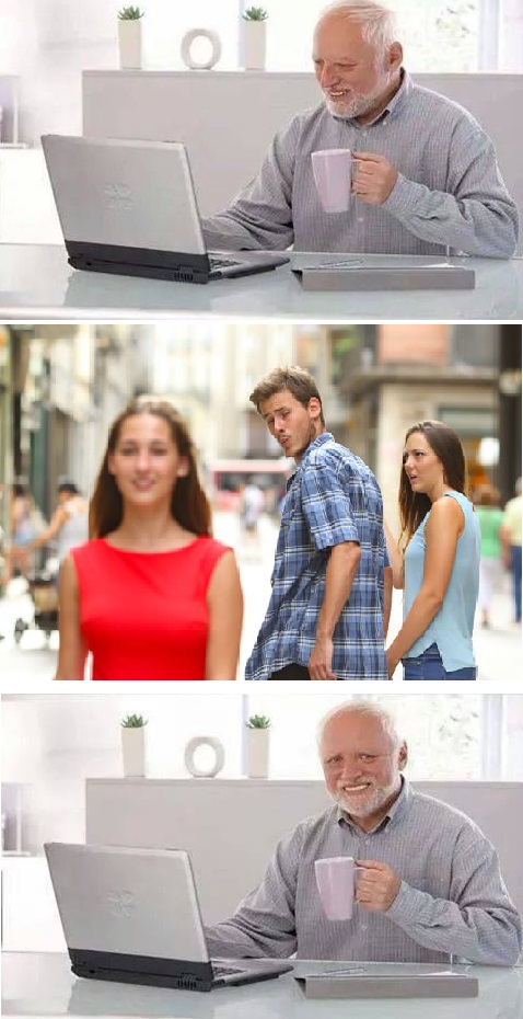 High Quality Distracted Boyfriend + Hide the Pain Harold Blank Meme Template