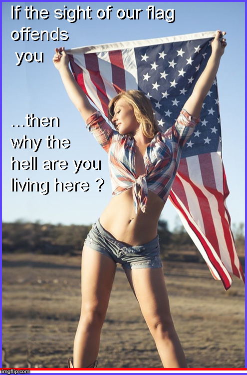 If our flag offends you.... | image tagged in god bless america,maga,babes,funny,politics lol,current events | made w/ Imgflip meme maker