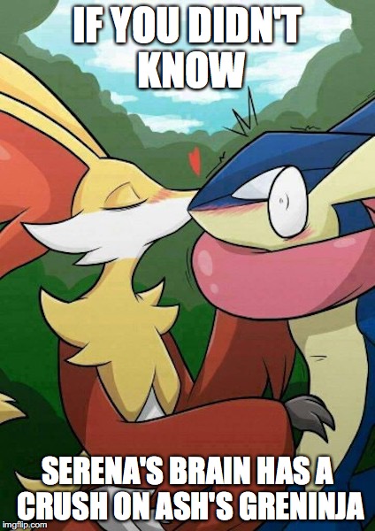 Insectivoreshipping | IF YOU DIDN'T KNOW; SERENA'S BRAIN HAS A CRUSH ON ASH'S GRENINJA | image tagged in insectivoreshipping,memes,pokemon,greninja,braixen | made w/ Imgflip meme maker