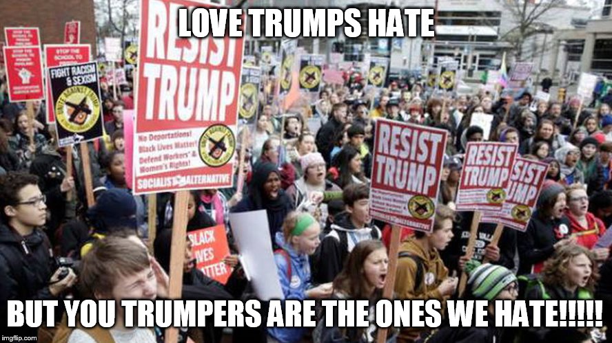 trump | LOVE TRUMPS HATE; BUT YOU TRUMPERS ARE THE ONES WE HATE!!!!! | image tagged in hate | made w/ Imgflip meme maker