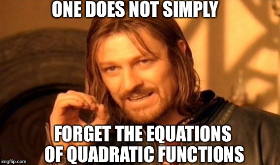 One Does Not Simply Meme | ONE DOES NOT SIMPLY; FORGET THE EQUATIONS OF QUADRATIC FUNCTIONS | image tagged in memes,one does not simply | made w/ Imgflip meme maker