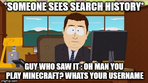 Aaaaand Its Gone | *SOMEONE SEES SEARCH HISTORY*; GUY WHO SAW IT : OH MAN YOU PLAY MINECRAFT? WHATS YOUR USERNAME | image tagged in memes,aaaaand its gone | made w/ Imgflip meme maker