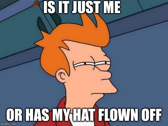 Futurama Fry Meme |  IS IT JUST ME; OR HAS MY HAT FLOWN OFF | image tagged in memes,futurama fry,scumbag | made w/ Imgflip meme maker