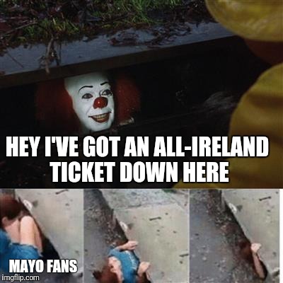 Mayo Fans Be Like | HEY I'VE GOT AN ALL-IRELAND TICKET DOWN HERE; MAYO FANS | image tagged in mayo | made w/ Imgflip meme maker